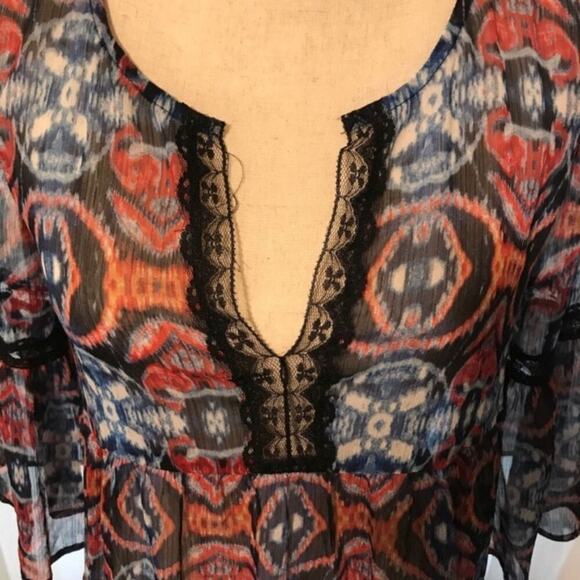 Petticoat Alley Multicolor Blouse Sheer Bell Sleeve Shirt Womens Size Small NWT - Picture 7 of 7